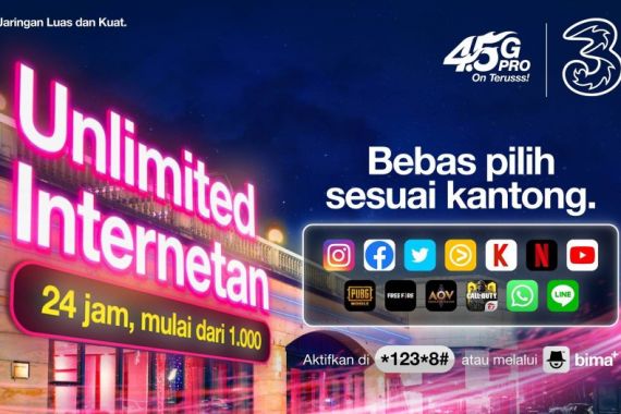 Tri Indonesia Merilis Kuota Unlimited Internet Seharian Hanya Rp1.000 - JPNN.COM