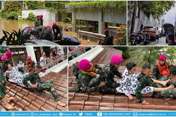 Detik-Detik Menegangkan Pasukan Marinir Mengevakuasi Lansia di Kemang - JPNN.COM