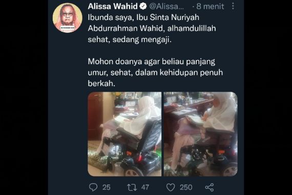Sinta Nuriyah Dikabarkan Meninggal, Alissa Wahid: Ibu Sedang Mengaji - JPNN.COM