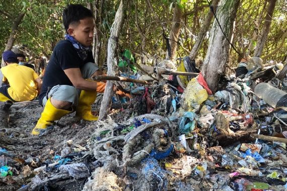 Mahasiswa Membersihkan 200 Kg Sampah Plastik yang Melilit Mangrove di Pesisir Surabaya - JPNN.COM