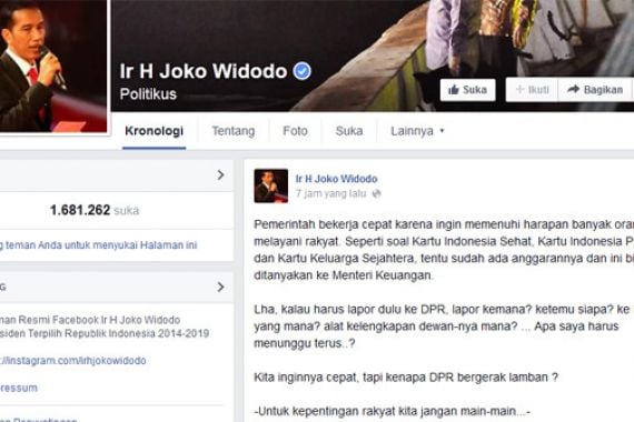 Sempat Jadi Tertawaan, Facebook Jokowi Mendadak Muncul Kritik DPR - JPNN.COM