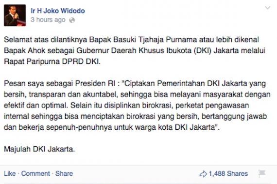 Jokowi Beri Ucapan Selamat ke Ahok via Facebook - JPNN.COM