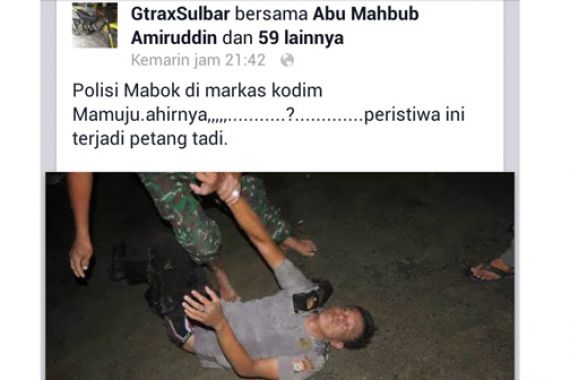 Beredar Foto Oknum Polisi Mabuk Diamankan TNI di Facebook - JPNN.COM