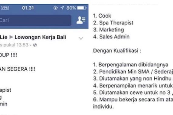 Pasang Lowongan Kerja Berbau SARA, Akun Lae Lie Gegerkan Bali - JPNN.COM