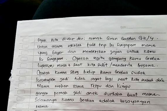 Surat Mengharukan Ernaly Chandra dari Penjara..Untuk 2 Anaknya - JPNN.COM