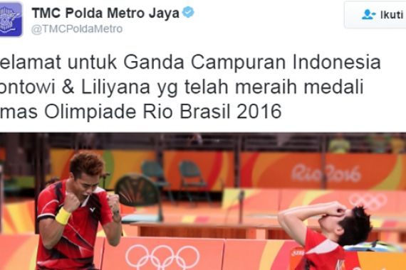 Polda Metro Jaya: Selamat Untuk Tontowi dan Liliyana - JPNN.COM