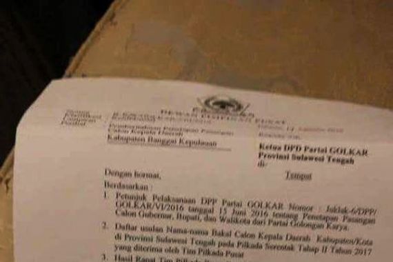 Surat Rekomendasi Golkar untuk Pilkada Bangkep Disoal - JPNN.COM