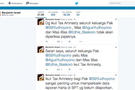 Akun @benny_israel Sindir SBY Lagi, Kali Ini soal Tax Amnesty - JPNN.COM