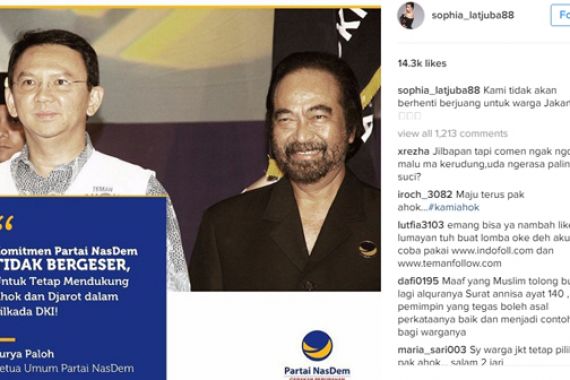 Salut! Sophia Latjuba Posting Foto Ahok dan Surya Paloh - JPNN.COM