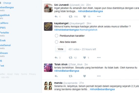 #AhokBebanBangsa dan Tagar SemangatAhok Bersanding Jadi Trending - JPNN.COM