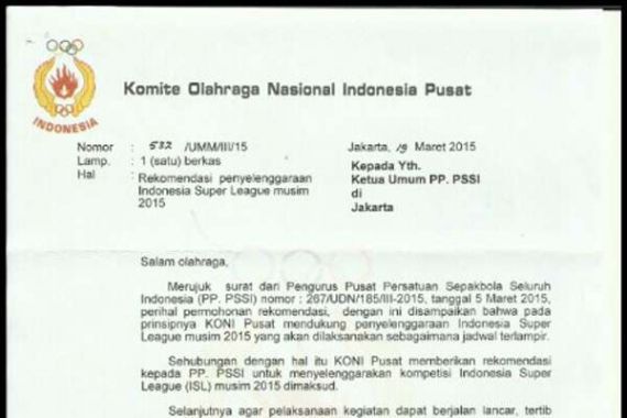 Waduuuh...Beredar Surat Palsu Rekomendasi Izin KONI untuk ISL - JPNN.COM