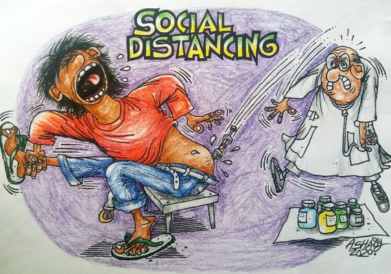 Social Distancing. Karikatur oleh Ashady/JPNN.com - JPNN.com