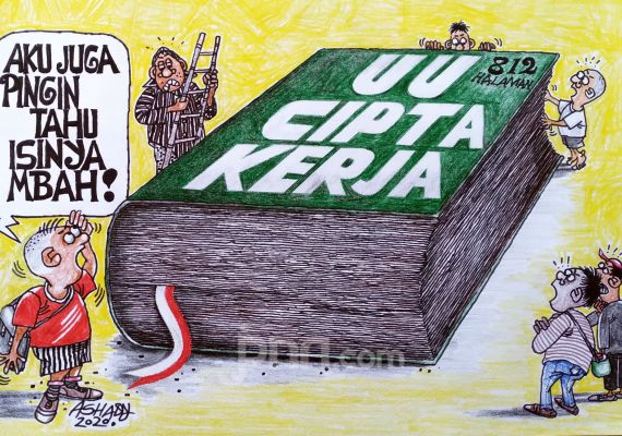 Buku UU Cipta Kerja. Karikatur oleh Ashady/JPNN.com - JPNN.com
